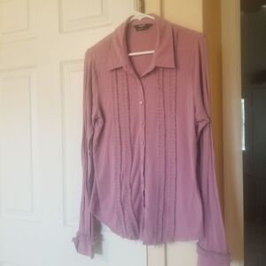 Maxime Buttoned Blouse with Frills Purple Sz XLarge